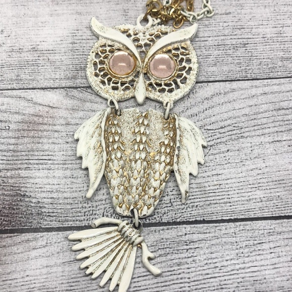 Big owl pendant double chain, necklace free bracelet boho festival statement - Picture 4 of 7